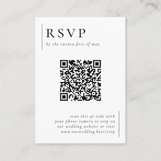 ミニマモダンリスト写真QRコードウェディングRSVP エンクロージャーカード (正面)