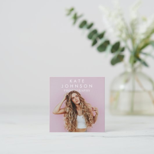 ミニマモダンリスト写真QRコードソーシャルメディア スクエア名刺 (スタンド正面)