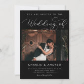 ミニマモダンリスト写真Qrコードブラック結婚ズ 招待状 (正面)