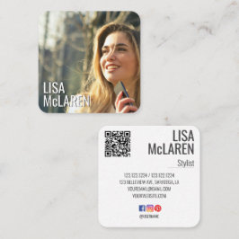ミニマモダンリスト写真QRコード名刺 スクエア名刺