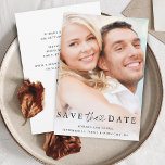 ミニマモダンリスト写真QRコード詳細結婚 セーブザデート<br><div class="desc">このシンプルと黒と白の結婚式は日付カードを保存する前面にあなたの個人的な写真を取りモダン付け、手書きのスクリプトとセリフの文字の組み合わせ。あなたのウェブサイトやQRコードを含むバック結婚上の追加情報の余地がある。</div>