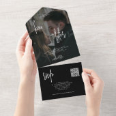 ミニマモダンリスト写真QRコードRSVP結婚's オールインワン招待状 (貼ってはがせる)