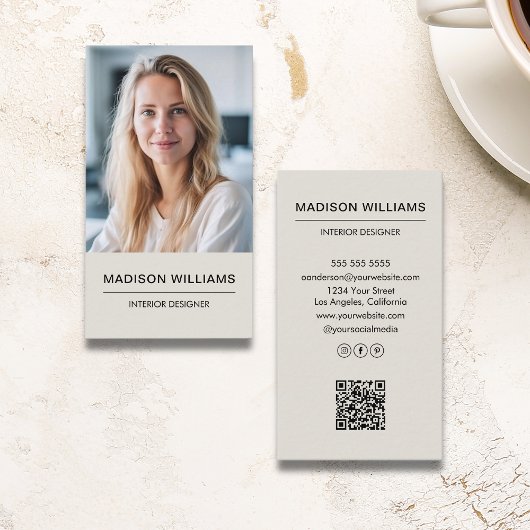 ミニマモダンリスト写真QRソーシャルメディア 名刺