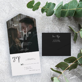 ミニマモダンリスト写真RSVP結婚の オールインワン招待状