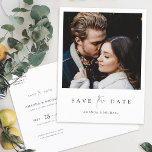 ミニマモダンリスト写真Save the Date 結婚's インビテーションポストカード<br><div class="desc">この単純にシックな写真の結婚式は、日付はがきテンプレートを保存エレガントし、ミニマルモダン、デザイン。他の色で日付文字を保存し、フラットカード形式でも、このデザインのバージョンを当社のショップを参照して下さい！前面には写真の下の名お気に入りの前、2つの異なるフォントの印象的なブレンドで伝えられる「日付を保存」メッセージが表示され、光の中で'the'とはっきりした、その他のメッセージの間に流れるスクリプトは、上部のケースでシンプル、鮮明な外観を持つフォーマル。また、フォント、サイズ、色の変更に加え、サンプル情報を自分のサンプル情報に置き換えることはもちろん、不要な文字フィールドを削除したり、用語を変更したりすることができる。両側のデフォルトの背景色は透明に設定され、紙の色が基本音として機能する。しかし、あなたはこれを編集し、あなたのスタイルに合わせて、この点で一方または両方の側面の外観を変更することができる。こカスタマイズのミニマルな結婚式はあなたの写真とあなたのインスピレーションと日付ポストカードのテンプレートを保存し、それはあなただけのユニークな作る！</div>