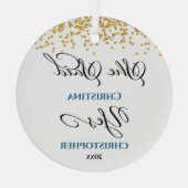 ミニマモダンリスト初めてのクリスマス婚約した ガラスオーナメント (裏面)