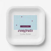 ミニマモダンリスト卒業キャップブルーパターン ペーパープレート (正面)