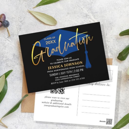 ミニマモダンリスト卒業パーティー招待状 ポストカード