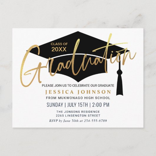 ミニマモダンリスト卒業パーティー招待状 ポストカード (正面)