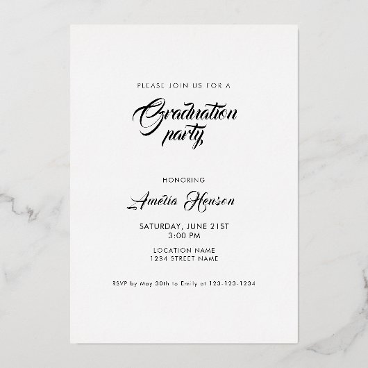 ミニマモダンリスト卒業生2写真卒業金ゴールド 箔招待状 (裏面)