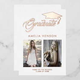 ミニマモダンリスト卒業生2写真卒業金ゴールド 箔招待状