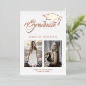 ミニマモダンリスト卒業生2写真卒業金ゴールド 箔招待状 (立ち正面)