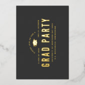 ミニマモダンリスト卒業2023黒金ゴールドパーティー 箔招待状 (正面)