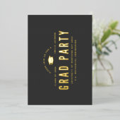 ミニマモダンリスト卒業2023黒金ゴールドパーティー 箔招待状 (立ち正面)