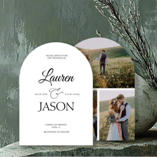 ミニマモダンリスト名書黒写真3枚 招待状