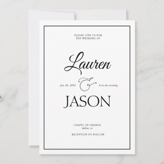 ミニマモダンリスト名書黒写真3枚 招待状 (正面)