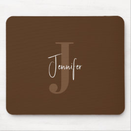 ミニマモダンリスト名&イニシャルモノグラムブラウン マウスパッド