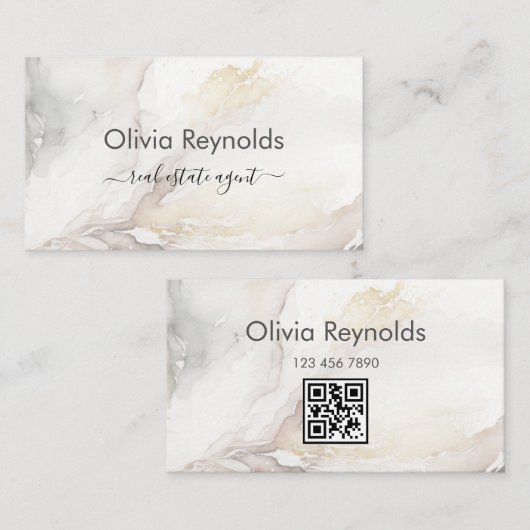 ミニマモダンリスト大理石テクスチャニュートラルQRコード 名刺 (正面/裏面)