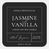 ミニマモダンリスト大豆キャンドルスクエアラベルブラック スクエアシール (正面)