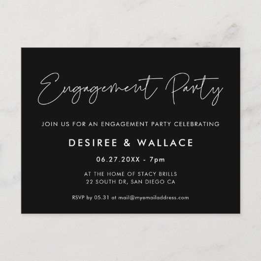 ミニマモダンリスト婚約パーティ招待 ポストカード (正面)