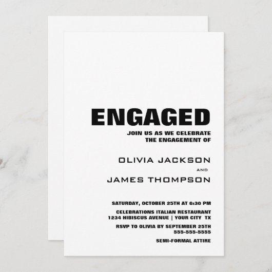 ミニマモダンリスト婚約パーティ 招待状 (正面/裏面)