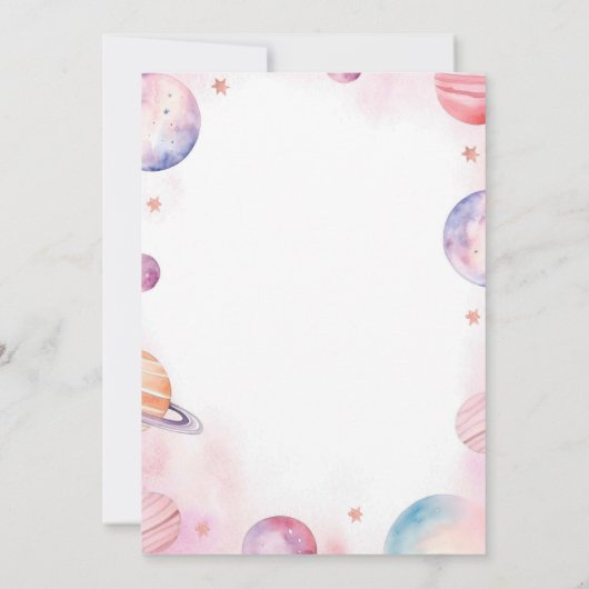 ミニマモダンリスト宇宙飛行士ガールの4歳の誕生日 招待状 (裏面)