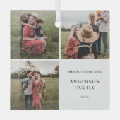 ミニマモダンリスト家族の写真クリスマス ガラスオーナメント (正面)