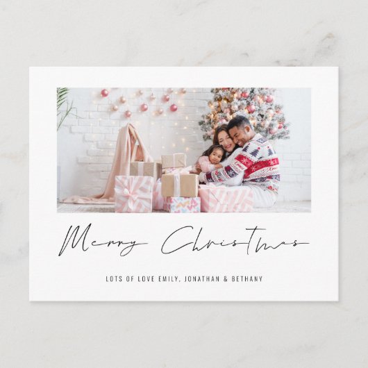 ミニマモダンリスト家族の写真メリークリスマス シーズンポストカード (正面)