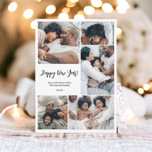 ミニマモダンリスト家族6枚の写真ハッピー新年 シーズンカード