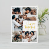 ミニマモダンリスト家族6枚の写真Happy 2024 箔シーズンカード (立ち正面)