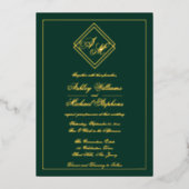 ミニマモダンリスト幾何モノグラム結婚の箔 箔招待状 (正面)