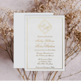 ミニマモダンリスト幾何モノグラ結婚ム 箔招待状