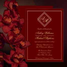 ミニマモダンリスト幾何モノグラ結婚ム 箔招待状