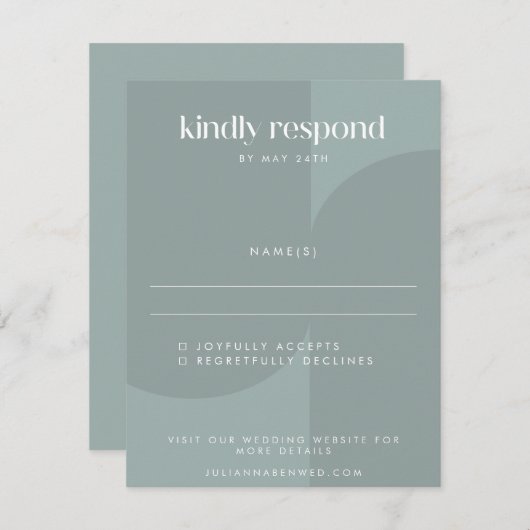 ミニマモダンリスト幾何学ほこりっぽいティール（緑がかった色）結婚ズ 出欠カード (正面/裏面)