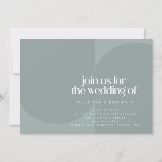 ミニマモダンリスト幾何学ほこりっぽいティール(緑がかった色)結婚ズ 招待状 (正面)