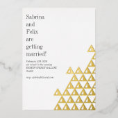 ミニマモダンリスト幾何結婚アート金ゴールド 箔招待状 (正面)