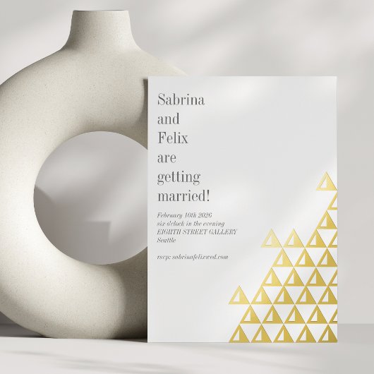 ミニマモダンリスト幾何結婚アート金ゴールド 箔招待状