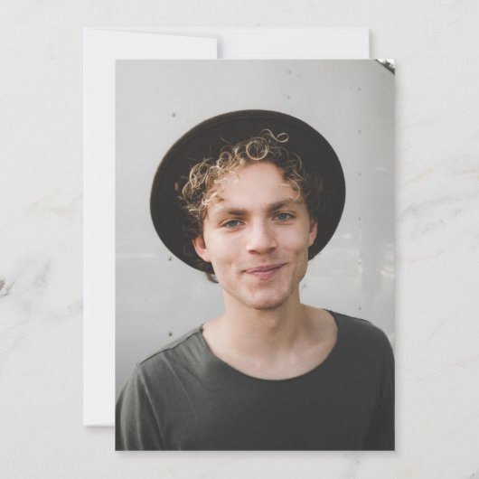 ミニマモダンリスト彼は写真卒業 招待状 (裏面)