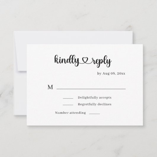 ミニマモダンリスト愛ハート結婚式RSVP 出欠カード (正面)