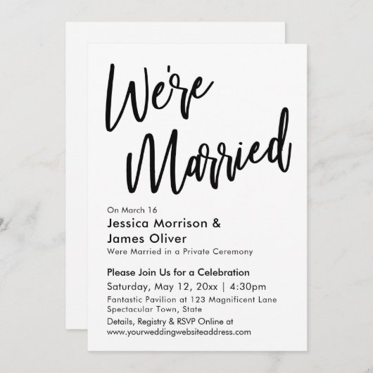 ミニマモダンリスト我々は黒と白結婚したである 招待状 (正面/裏面)