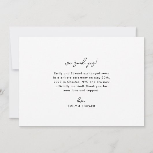 ミニマモダンリスト我々はYes写真結婚の 案内状 (裏面)