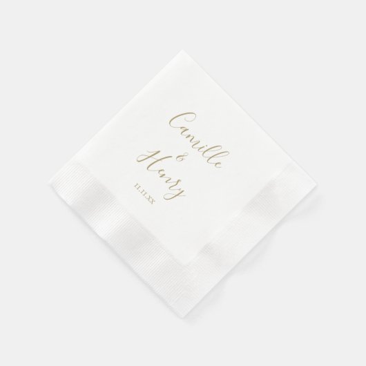 ミニマモダンリスト手書き金ゴールドエレガントな結婚式 縁ありカクテルナプキン (角)