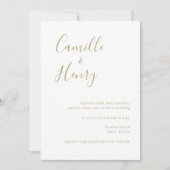 ミニマモダンリスト手書き金ゴールドホワ結婚イト 招待状 (正面)