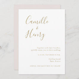 ミニマモダンリスト手書き金ゴールドホワ結婚イト 招待状