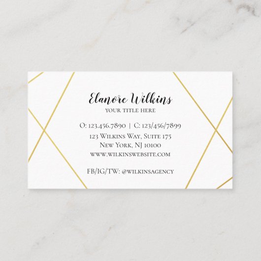 ミニマモダンリスト抽象芸術フェイク金ゴールドプロフェッショナル 名刺 (裏面)