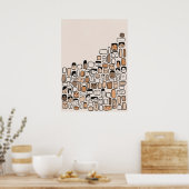 ミニマモダンリスト抽象芸術ライン顔アート ポスター (キッチン)