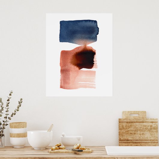 ミニマモダンリスト抽象芸術水彩青セピア ポスター (キッチン)