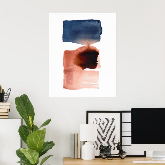 ミニマモダンリスト抽象芸術水彩青セピア ポスター (ホームオフィス)