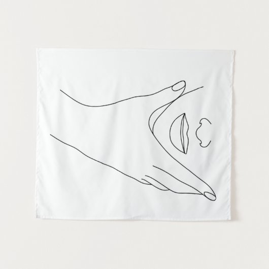 ミニマモダンリスト抽象芸術顔ラインアートスケッチ タペストリー (正面(横))