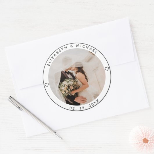 ミニマモダンリスト新し結婚い写真結婚式の引き出物 ラウンドシール (封筒)